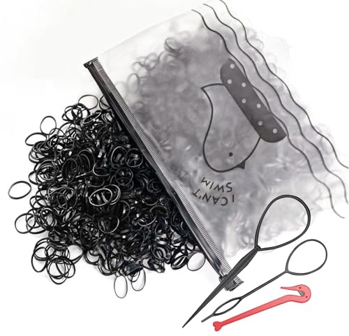 Hanyousheng 1000 Pcs Hair Elastics, Rubber Bands for Braiding With Band Removal Hook + 2 Hair Braid Tools (Black)