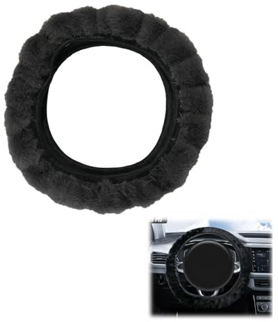 YEWCEP Lenkradbezug Fell, Universal 34-40cm, Plüsch, 37 cm Durchmesser, Winter, Teleskop Abdeckung, weich, atmungsaktiv, rutschfest, geruchsfrei