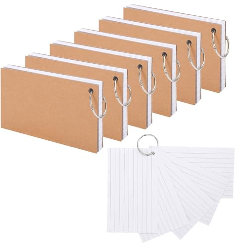Candcamp Flash Cards,300 PCS Revision Cards White Ruled Index Cards with Binder Ring Blank Flash Cards Record Cards for Office School Home Study