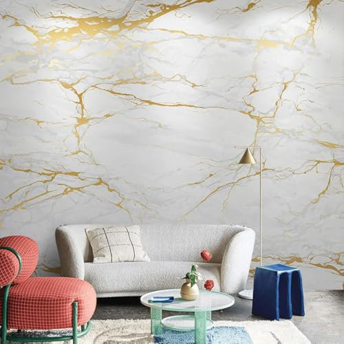 Marbre Doré Papier Peint 3D Intissé Bureau Salon Canapé Chambre Fond Décoration Murale-150cm×105cm