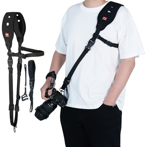 SUNYHUE Camera Strap Quick Release, Adjustable Camera Shoulder Strap with Camera Wrist Strap & Safety Tether, Comfortable Neck Strap for DSLR/SLR Cameras, Rapid Camera Sling for Photographers