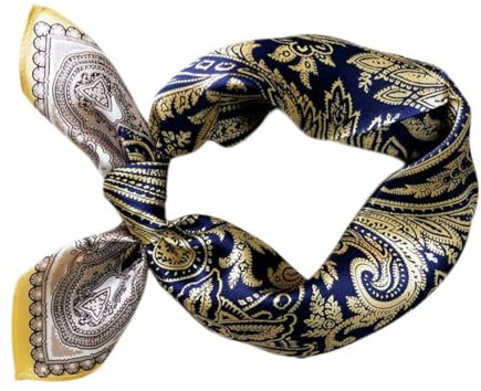 NIYANGLE Quadratisches Damen Seidenschal Mit Druck Pflanzen Und Blumenmuster Marineblau Für Büro Hotel Und Flugbegleiter