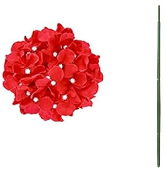 MZSKLW 50 PCS Künstliche Hortensien Blumen Seide Hortensien Köpfe for Hochzeit(Red Stems)