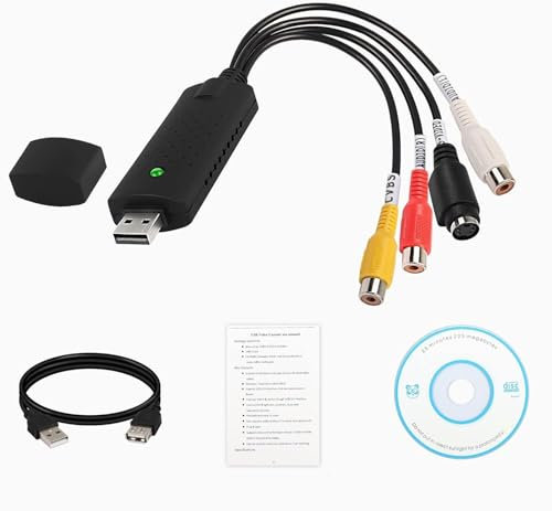 AYMBH USB 2.0 VHS to DVD Converter – RCA to USB Video Capture Card for PC/Mac, Digitize VHS/Hi8/Mini DV/DVD, Analog to Digital Converter with Audio Grabber – Easy Plug & Play Adapter