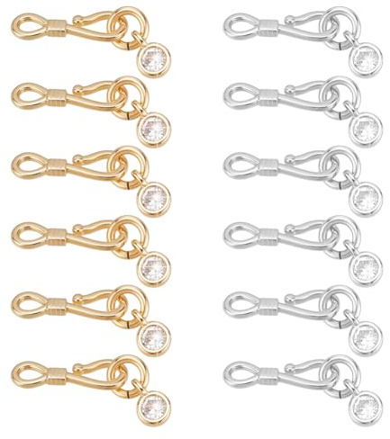 PH PandaHall 12 st 14K guldpläterade S-krokspännen silver smyckeslås med klar kubisk zirkonia berlock halsband smycken anslutningsspännen mässingskrok kontakter för gör-det-själv halsband armband