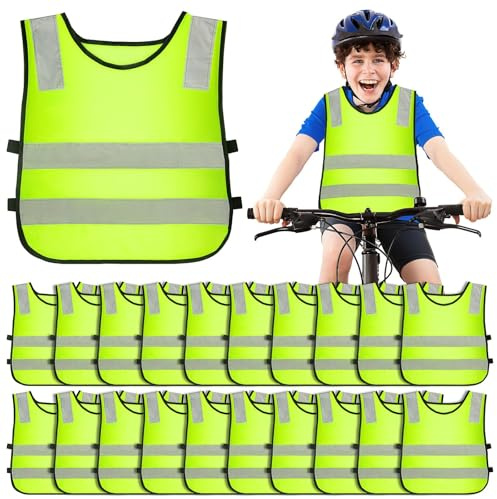 OGMBI 20 Stück Warnweste Kinder, Sicherheitsweste Kinder, Warnwesten Auto für Kinder, Reflektorweste Kinder, Reflektierende Hohe Sichtbarkeit für Den Schulweg, Radfahren, Straßenverkehr (3-12 Jahre)