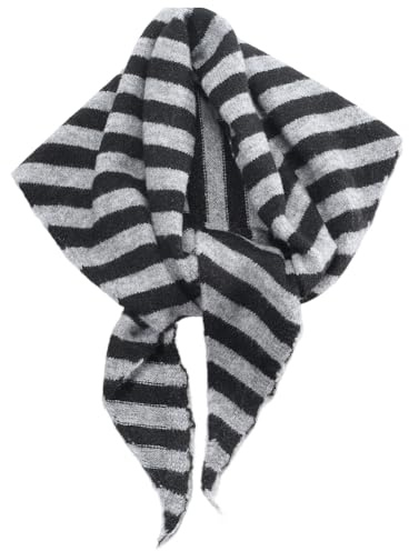 CABODYALS Sciarpa Lavorata A Maglia Triangolare Foulard A Righe Grigio-Nere Foulard alla Moda per Capelli Bandana Morbida e Calda Sensazione di Cashmere Scialli Versatili Sciarpe per Donna Acce