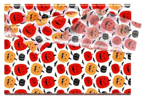 KEQAR 60 hojas de papel de regalo de Halloween – 50 x 35 cm, murciélago, calabaza, fantasma, para envolver regalos, arte, DIY, cumpleaños, boda, papel de regalo