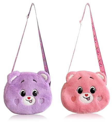 QingWing 2 Stück Süß Bär Handtasche Mädchen, Plüsch Kindertasche Umhängetasche Mädchen Kindlicher Spaß Kinder Tasche Umhängetasche Kinder, Geeignet für Geburtstage Weihnachten Partys (Rosa, Lila)