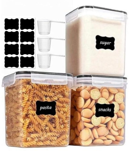 SurezoTich 3 Pack Airtight Food Storage Containers Set 2.5L | Flour Storage Containers with Lids, for Flour Cereal Rice Pasta Sugar Tea Coffee Beans, BPA-Free Pantry Storages