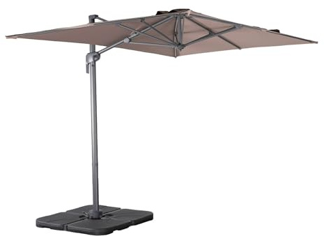 sweeek - Parasol déporté rectangulaire 2x3m + dalles à lester - Antibes - Taupe - Parasol excentré inclinable. rabattable et rotatif à 360°.