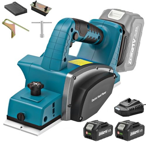 blayram Rabot Sans Fil Compatible avec Makita 18V Batterie, 15000RPM Raboteuse Électrique à Une Main avec 2×4.0Ah Batterie, Largeur de Rabotage 82mm, Profondeur de Coupe 0-2mm