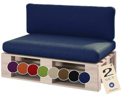 sunnypillow Palettenkissen für Palettenmöbel - 2er Set - Palettenauflage für Palettensofa für Haus Garten - Palettenpolster mit abnehmbarem Bezug für Europaletten - Rückenkissen & Sitzkissen Blau