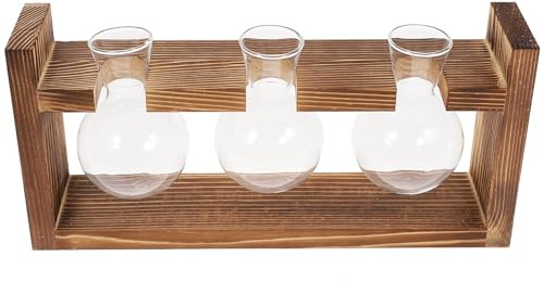 UTHCLO Glass Hydroponic Flower Vase with Wooden Stand, 3pcs Desktop Plant Propagation Set for Indoor Home Décor and Hydroponic Gardening