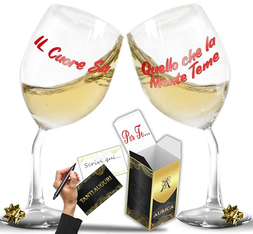 Aurìca Coppia Calici Vino Personalizzati IL CUORE SA – Calici Romantici Per Coppie Che Si Scelgono Ogni Giorno - Regalo Dolce Per San Valentino Bicchiere Piegato Con Confezione Regalo Inclusa