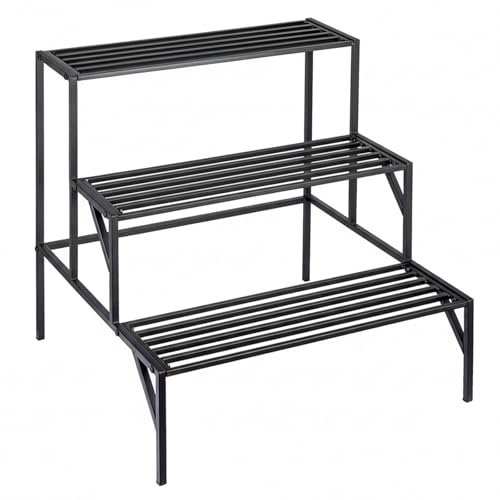 SUNNYNEST 3 Tier Metal Plant Stand Outdoor & Indoor, Heavy Duty Stainless Steel Ladder Plant Shelf, Rust-Resistant Flower Pot Display Rack for Garden, Balcony, Patio & Home (Black)