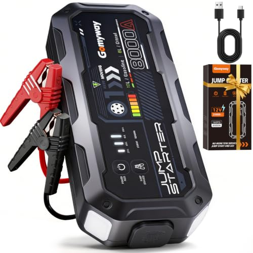 Booster Avviamento Auto 8000A Portatile Avviatore di Batteria Auto/Moto/Motoscafo(fino a ALL Gas/10.0L Diesel), 12V Avviatore di emergenza per Auto (Grigio scuro)