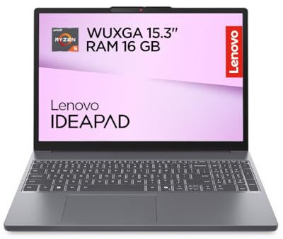 Lenovo IdeaPad Slim 3 Laptop | 15.3 WUXGA Display | AMD Ryzen 5 150 | 512GB SSD | 16GB RAM | AMD Radeon Grafik | QWERTZ | Windows 11 | Luna Grau | 3 Monate Premium Care