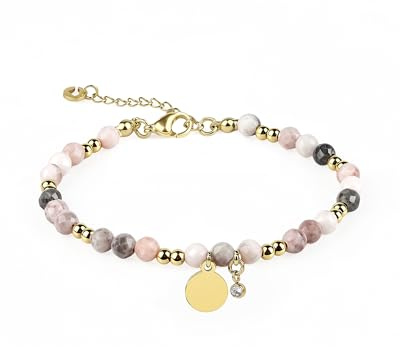 RUBY Edelstein Armband Damen – 4mm facettiertes Naturstein Armband, Perlenarmband aus wasserfestem Edelstahl & 14K vergoldet (16+3cm), in Holzbox, Schmuck Geschenk für Frauen