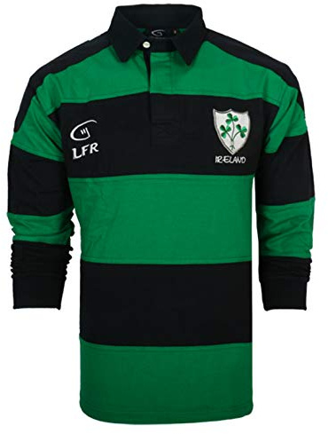 Live For Rugby Long Sleeve Striped Shamrock Irish Rugby Shirt Kelly Green Navy Blue (XX-Large)