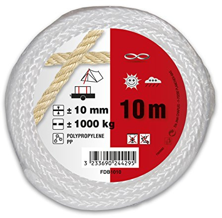 Chapuis FDB1010 Polypropylen-Seil, geflochten, Bruchfestigkeit, 1 T, Durchmesser 10 mm, Länge 10 m, Weiß
