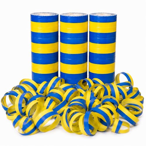 Carpeta 60 Luftschlangen * SCHWEDEN - BLAU-GELB * als Deko für Länder-Party und Mottoparty | 3 Rollen, 4m lang, flammhemmendes Papier | Tischdeko Skandinavien