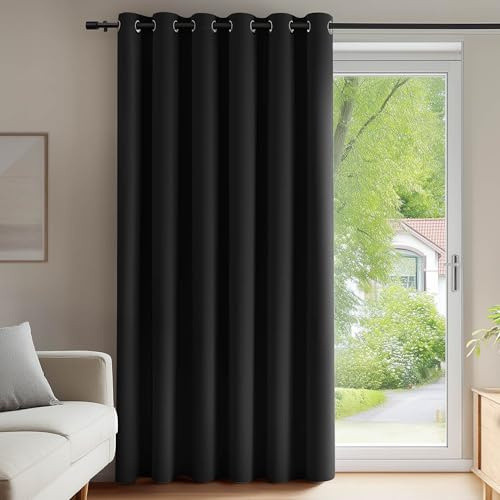 Deconovo Soft Door Curtain Thermal Curtain Wide Width Ring Top Blackout Curtain for Livingrom Partition 80 x 84 Inch Black 1 Panel