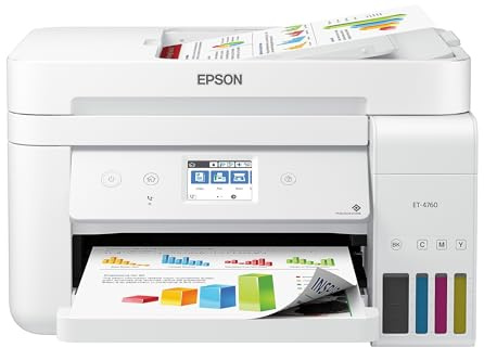 Epson EcoTank ET-4760 Wireless Color All-in-One Cartridge-Free Supertank Printer with Scanner, Copier, Fax, ADF and Ethernet - White