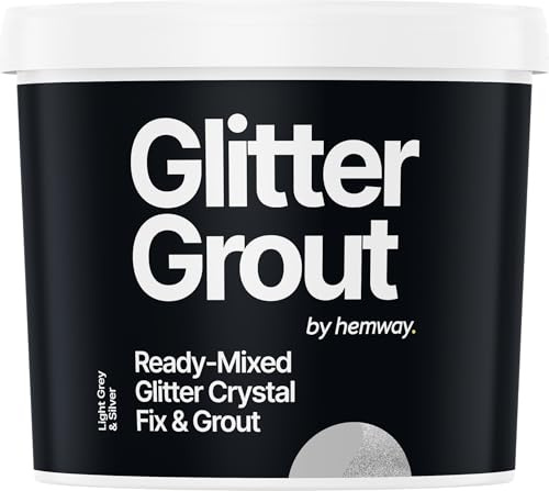 Hemway Silver Glitter with Light Grey Grout 2.5L / 4.5kg Ready Mixed Glitter Grout & Fix | Floor, Wall & Tile Adhesive, Water-Resistant, Anti-Mould, Easy to Use & Fast-Drying