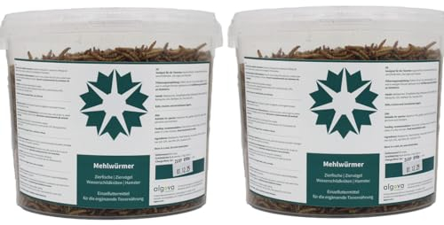 algova Mealworms Dried - Alimento Natural de Insectos para Peces Ornamentales, Aves Ornamentales, Tortugas, erizos (10L = 1700g)
