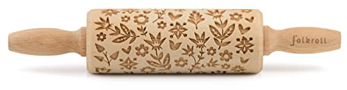 Folkroll Teigrolle Flower Power, junior, 23 cm, Nudelholz, Prägerolle, Muster, Motiv, Rolle, Buchenholz, 331156