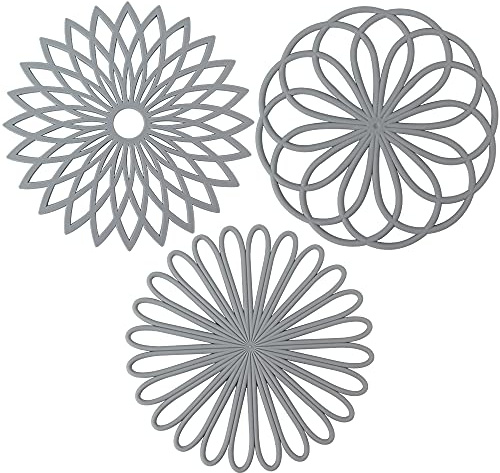QWEF Silikon Multi Blume Topfuntersetzer, 3er-Set Silikon-Untersetzer Lsolierter Flexibel Robust rutschfeste Hot Pads und Untersetzer Cup(Grau)