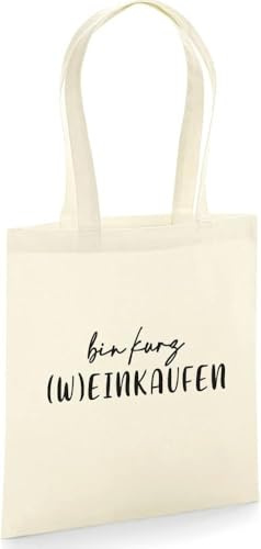 tradercat Jutebeutel bedruckt mit Spruch, Stoffbeutel bedruckt aus 100% Baumwolle - Tote Bag, Einkaufsbeutel, Einkaufstasche, Shopper und Baumwolltasche mit langen Henkeln, bin kurz (W) einkaufen