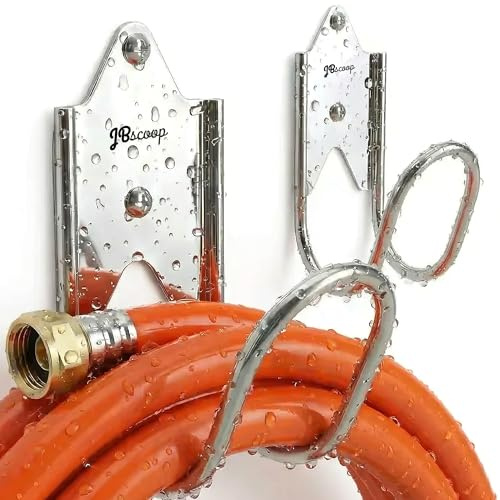 JBscoop Stainless Steel Garden Hose Hanger (Set of 2), for Garden Hose Holder, Rust Free Hose Holder Wall Mount, Heavy Duty Wall Mount Hose Hanger