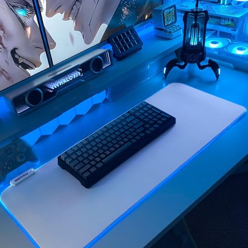 JMIYAV Weiß RGB Gaming Mauspad Led Erweiterte Groß Weiss Schreibtischunterlage Rutschfester Gummi XL XXL White Gaming Mousepad Großes weißes Mouse Pad Led Mousepad für Gamer 800x300 mm W1-1