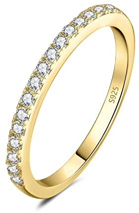JewelryPalace Modeschmuck Klassisch 1.5mm Zirkonia Band Ring Damen, Hochzeitsringe Damenring Silber 925 Trauringe Eheringe für Frauen, Vorsteckring Stapelring Eternity Ring Bandring Vergoldet 57