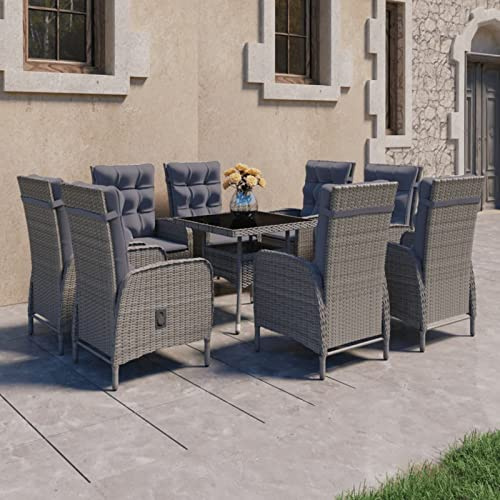 Yolola Sitzgruppe Garten Essgruppe 8 Personen Rattan Gartenmöbel Set mit 8 Gartenstuhl Verstellbar Gartenmöbel Essgruppe Gartengarnitur Rattanmöbel Esstisch Sitzgarnitur Gartentisch Grau#2