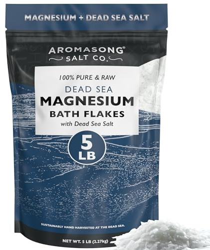 Aromasong Raw Magnesium Flakes for Bath + Dead Sea Salt for Soaking - 5 Lb Resealable Pack Magnesium Chloride Flakes - Organic Bath Salt Relaxing Mineral Soak (Packaging May Vary)