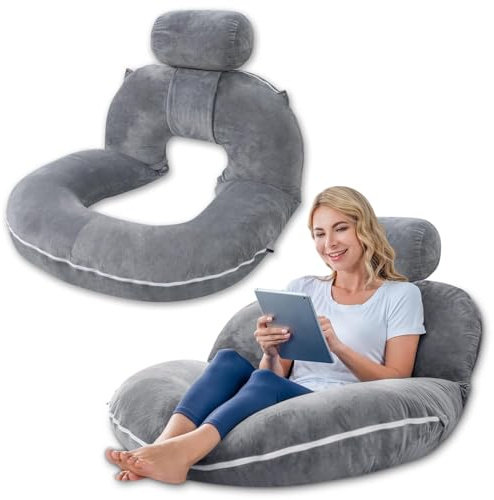 INSEN Reading Pillow, Back Pillow for Sitting in Bed and Couch, Gaming Pillow for Adults, Sit Up Support for Bed (Grey, Upgraded)