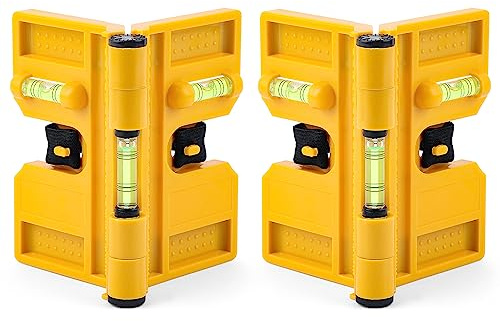 QualiapeX 2PCS Magnetische Pfostenwasserwaage, 270° einstellbare und klappbare Wasserwaage mit 3 Libellen, elastische Schlaufe für freihändiges Arbeiten.