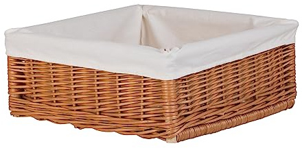 e-wicker24 Alles aus Weide Aufbewahrungskorb, Weidenkorb zum Präsentieren von Brötchen, Präsentationskorb, Tablett, Kiste, Weidenkorb, rechteckig, hell (40 x 30 cm, H12 Futter)