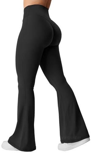 YEOREO Kalie Flare Scrunch Damen Leggings V Cross Waist Bell Bottom Yoga Hose Bauchkontrolle Bootcut Leggings Workout, Schwarz , M