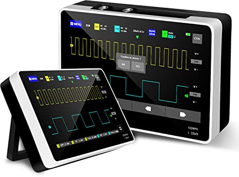 Digital Oscilloscope, 2 Channels 7 TFT Touchscreen Tablet Oscilloscope, 100MHz Bandwidth 1GS/s Sampling Rate 30Kpts Storage Depth, Portable Professional Oscilloscope with Waveform Storage USB Export