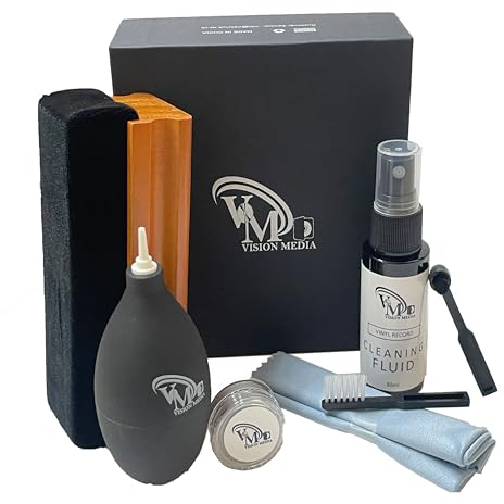 7pcs Vinyl Record Cleaning kit, Soft Velvet Nylon Microfiber Brush, Cleaner Fluid, Microfiber cloth, Air Blower, Stylus Gel, Stylus Cleaning Brush, Small Nylon Brush, Ideal Present..by Vision Media®