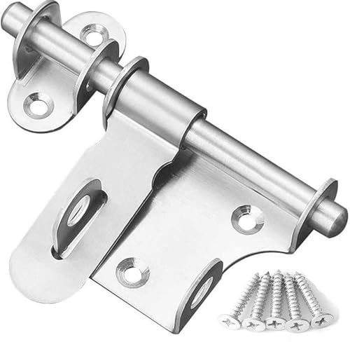 Litensh Schiebetorriegel mit Vorhänge Schloss Loch, Edelstahl Zauntorriegel Verriegelung Türriegel Schlossriegel Bolzenriegel Türschloss Torriegel Schieberiegel Türschnalle Torschieber, Silber 6 inch