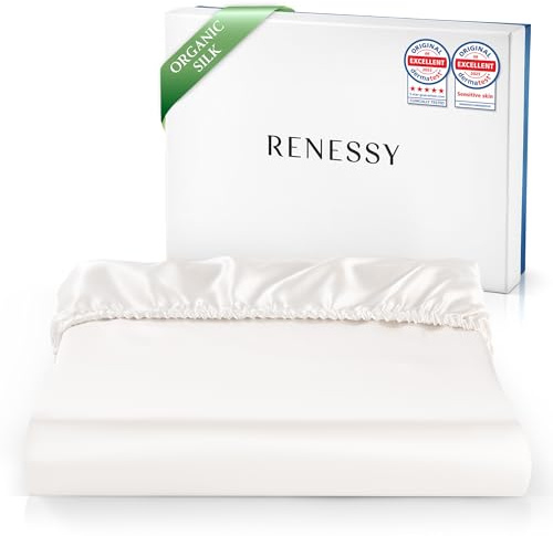 RENESSY Spannbettlaken aus 100% Bio-Seide 180x200 cm, Bettwäsche Spannbetttuch aus 22 Momme Maulbeerseide, Güteklasse 6A, Oeko-Tex zert. in Deutschland, Matratzenhöhe bis 30 cm (Naturseide Off-White)