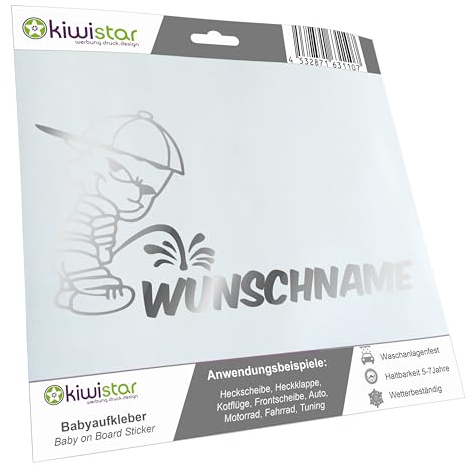 Kiwistar - Autoaufkleber - Piss on Wunschname - mit Basecap - 30 cm - chrom - Pissmännchen - Aufkleber Auto, Laptop, Fahrrad, LKW, Motorrad mehrfarbig JDM Decal Racing