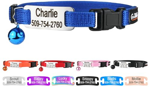 GoTags Personalized Cat Collars with Tag, Engraved Custom Name and Phone