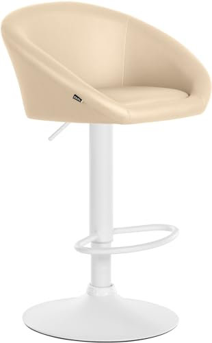 CLP Barhocker Davie Mit Kunstlederbezug I Höhenverstellbarer Und Drehbarer Barstuhl Mit Rückenlehne, Farbe:Creme, Material Gestell:Metall matt Weiss