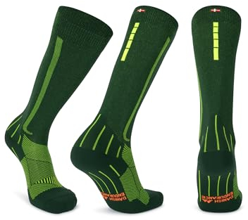 DANISH ENDURANCE Calze Compressione Graduata Uomo Donna 21-26 mmhg, Recupero, Viaggi, Sport, 1 Paio, Verde/Giallo, 43-47